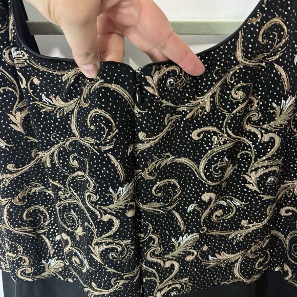 Alex Evenings 18W Empire Waist Sheath Dress Sparkle Black Gold Silver READ - Picture 8 of 12